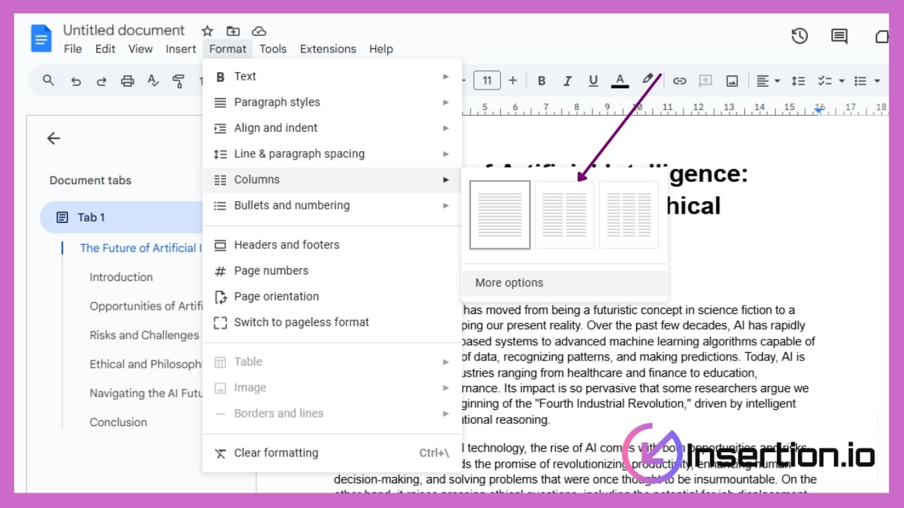 Choose the number of columns, two or three columns are most commonly used for readability.